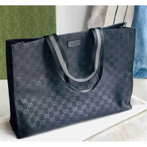 gucci tote bag nylon black 449176 outlet|genuine Gucci tote.